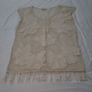 Blue Island Cotton Mesh and Applique Swim Cover Up Sz S/M